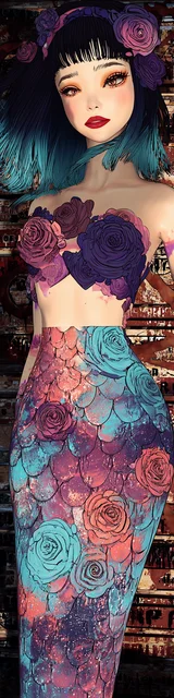 Free mermaid bookmark featuring a dark colorful mermaid